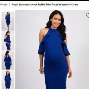 Royal Blue Mock Neck Ruffle Trim Fitted Maternity
